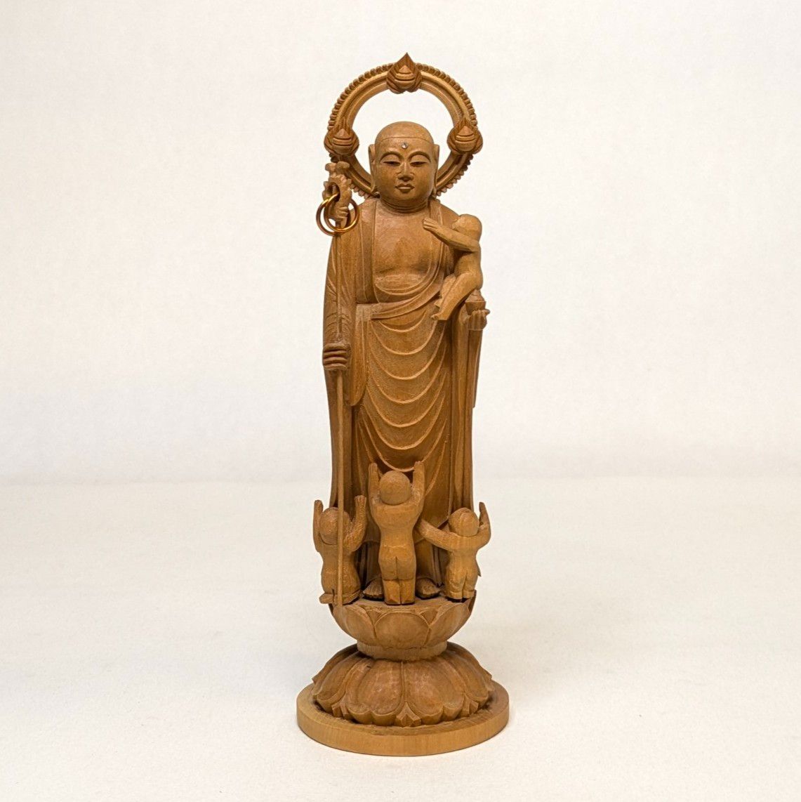 フォロー割・新品】 子安地蔵菩薩木地彫り総高さ約18.5㎝ 水子地蔵