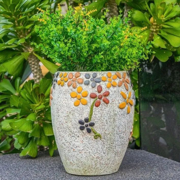 プランター フラワー エレガント 石 花模様 高強度酸化マグネシウム素材 鉢植え 植木鉢 フラワーポット ガーデニング 雑貨 ガーデン雑貨 ガーデンインテリア ガーデン インテリア 庭の装飾 お洒落 おしゃれ 8-14