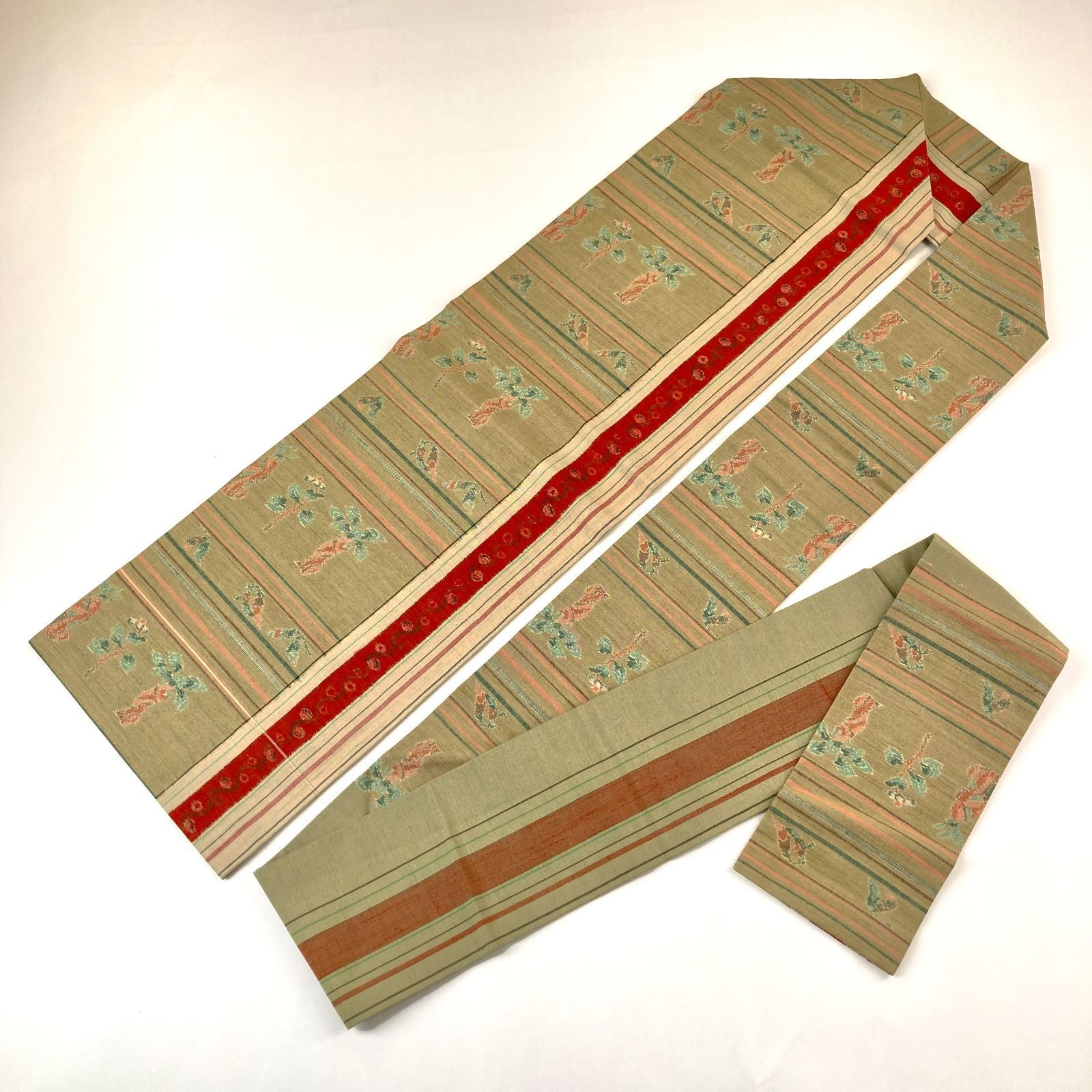 平和屋着物◎虹色創家 本郷大田子 塩瀬 九寸名古屋帯 手描き 霞草葉文