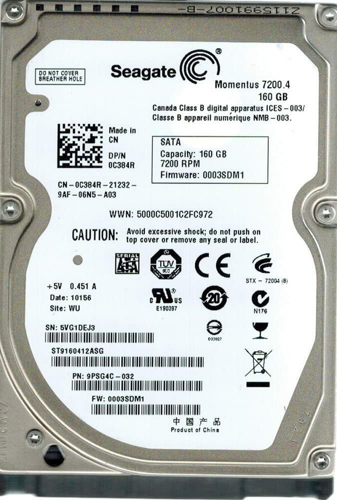ST9250315ASG Seagate Moment 7200.4 160 GB 内蔵 7200RPM 2.5 SATA 655-1570B