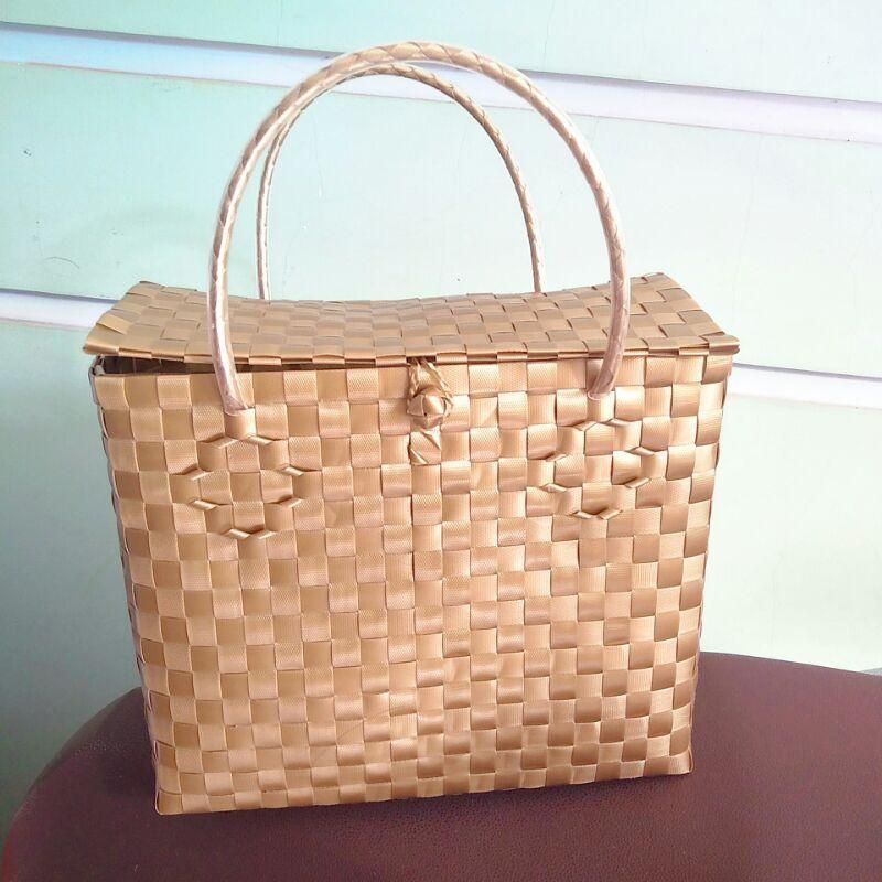 ハンドメイド プラカゴ プラかご V70 ハンドメイド PPバンド エコバッグ ブラウン