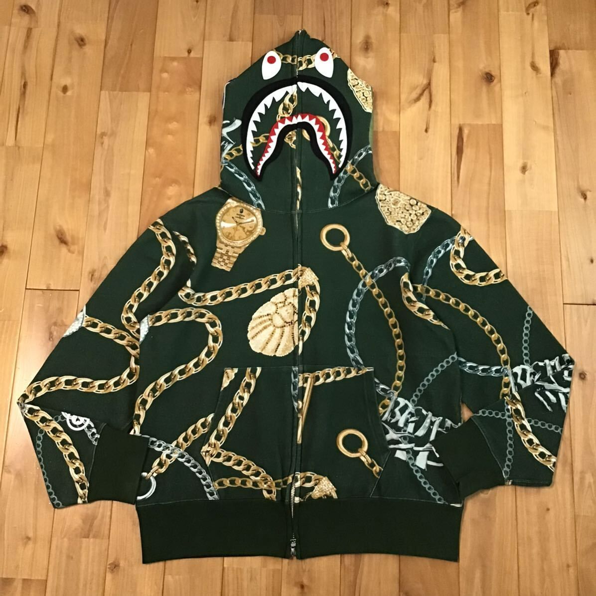 BAPE JEWELS SHARK FULL ZIP HOODIE Mサイズ green a bathing ape エイプ ベイプ アベイシングエイプ  シャーク パーカー - メルカリ