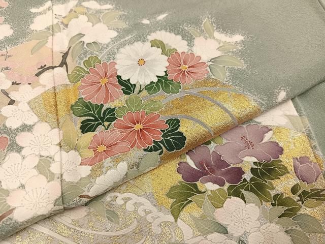 平和屋着物○訪問着 地上立浪枝花文 金銀彩 正絹 逸品 AABA5277ph