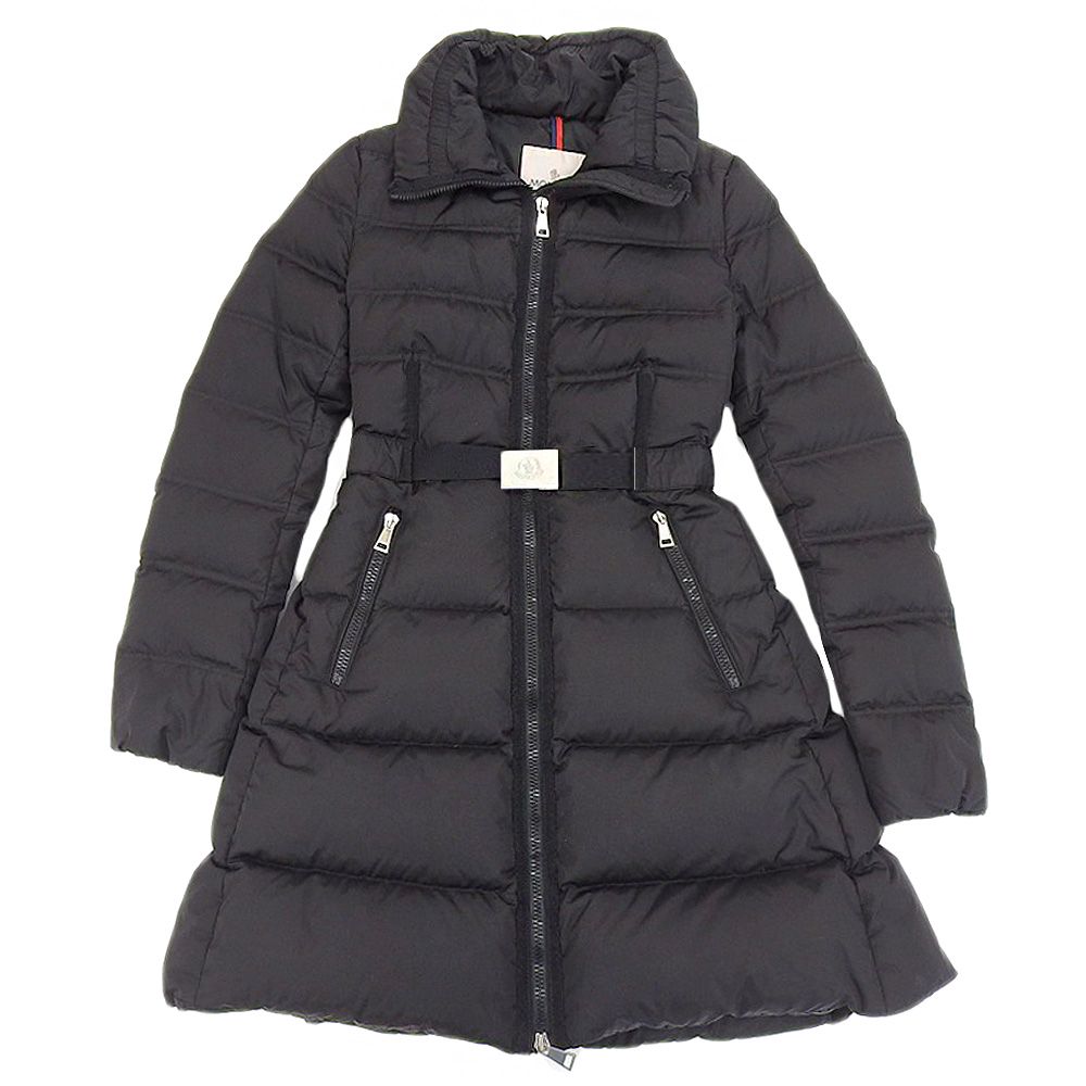 モンクレール MONCLER 2018年商品 ACCENTEUR ロゴメタルベルト セミロング ダウンコート ジャケット 袖ワッペン 黒 00 レディース 155cm前後