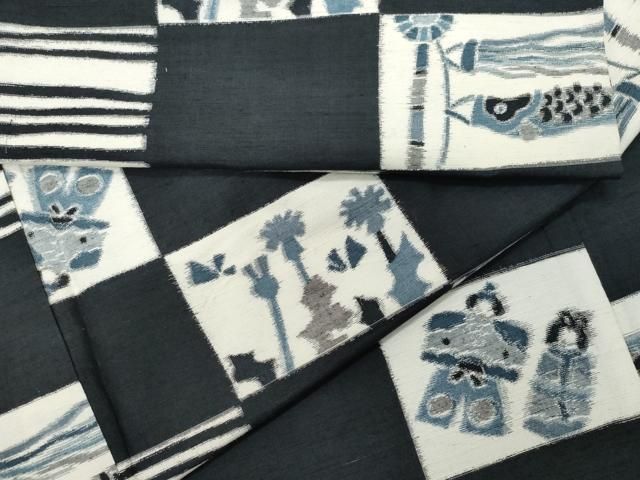 平和屋着物●上質な紬 ひな祭り 鯉のぼり 黒地 正絹 CAAT6822vf