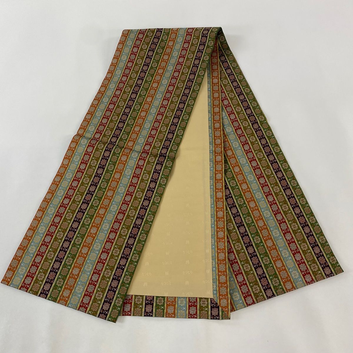 ★専用★美品 開き名古屋帯 龍村謹製 龍村美術織物 ゴールド 縦縞 花文 ☆専用☆美品 開き名古屋帯 龍村謹製 龍村美術織物 ゴールド