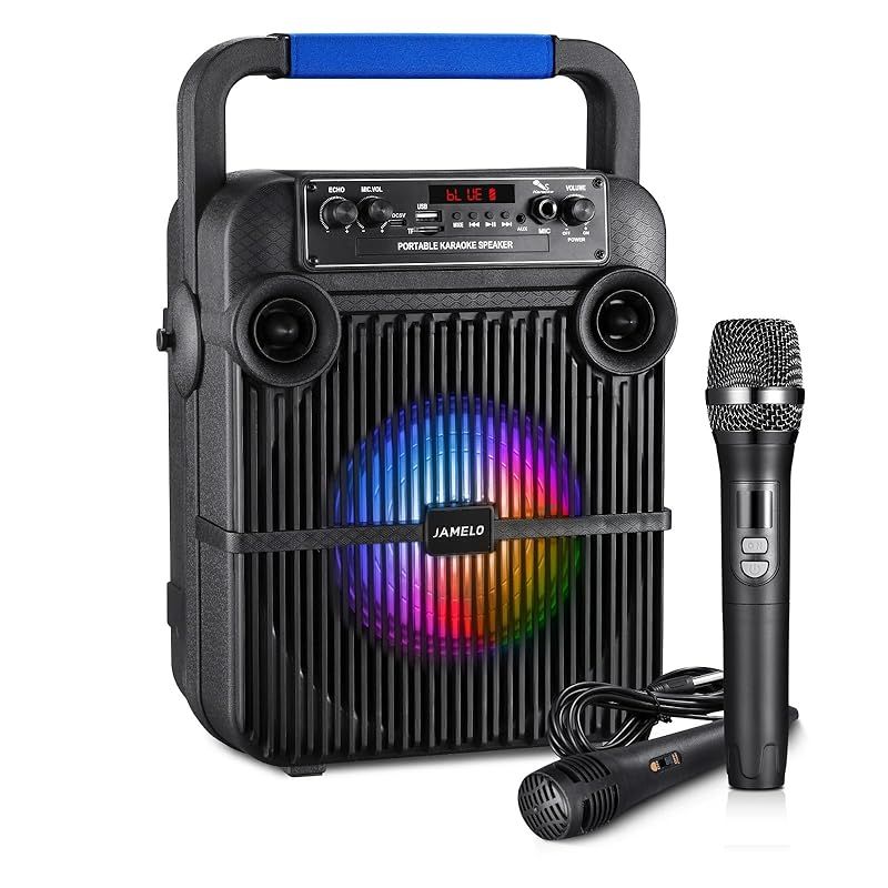 JAMELO ワイヤレスマ カラオケセット 拡声器 PAセット Bluetooth対応 LED マイク2本 1