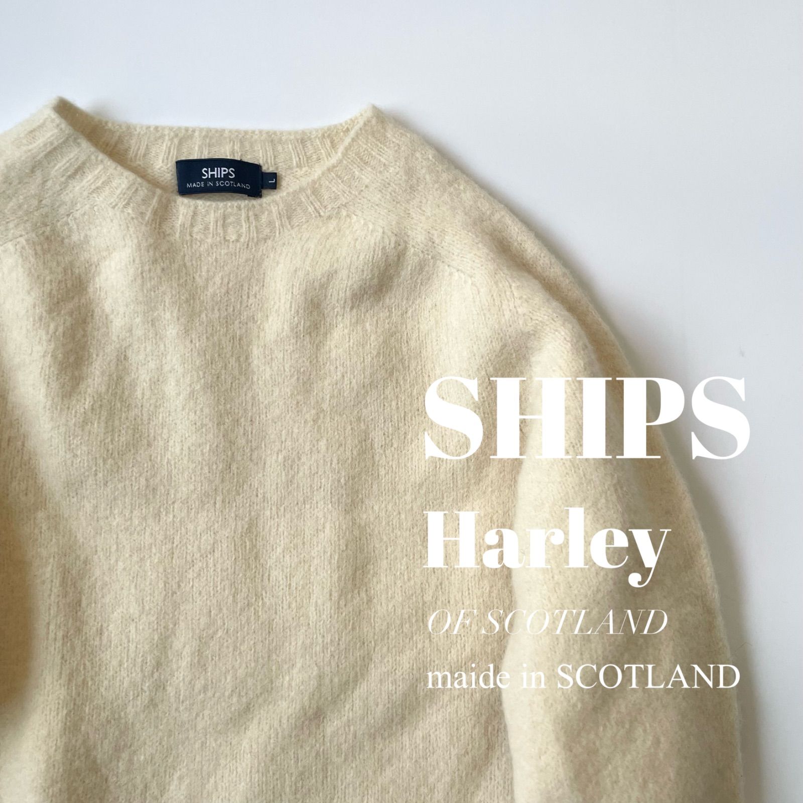 SHIPS × Harley of Scotland / PURE NEW WOOL SADDLE SHOULDER CREW NECK SWEATER