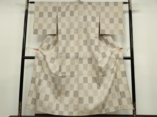 平和屋着物▽上質な紬 単衣 格子 正絹 逸品 BAAS8329hv