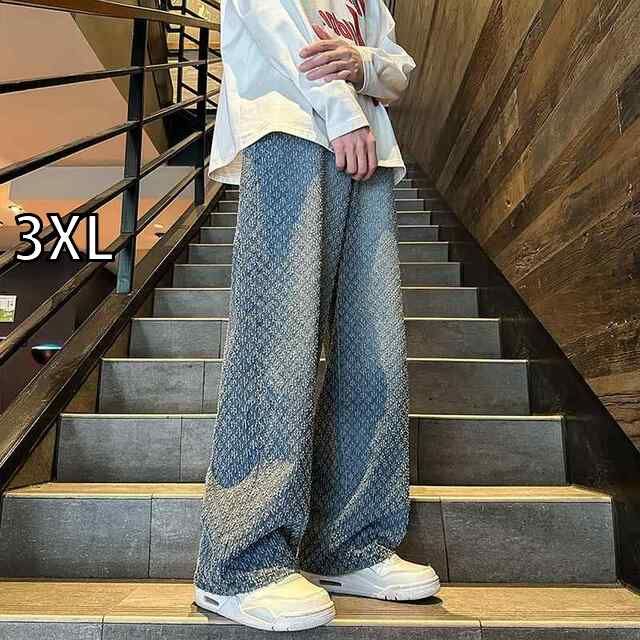[3XL]春 コーデ メンズ 用 服 シンプル 大人 紳士服 アメリカン ストリート カジュアル ストレート ワイド フレア ジーンズ パンツ  カジュアル 通勤スタイル 重ね着コーデ ゆったりシルエット