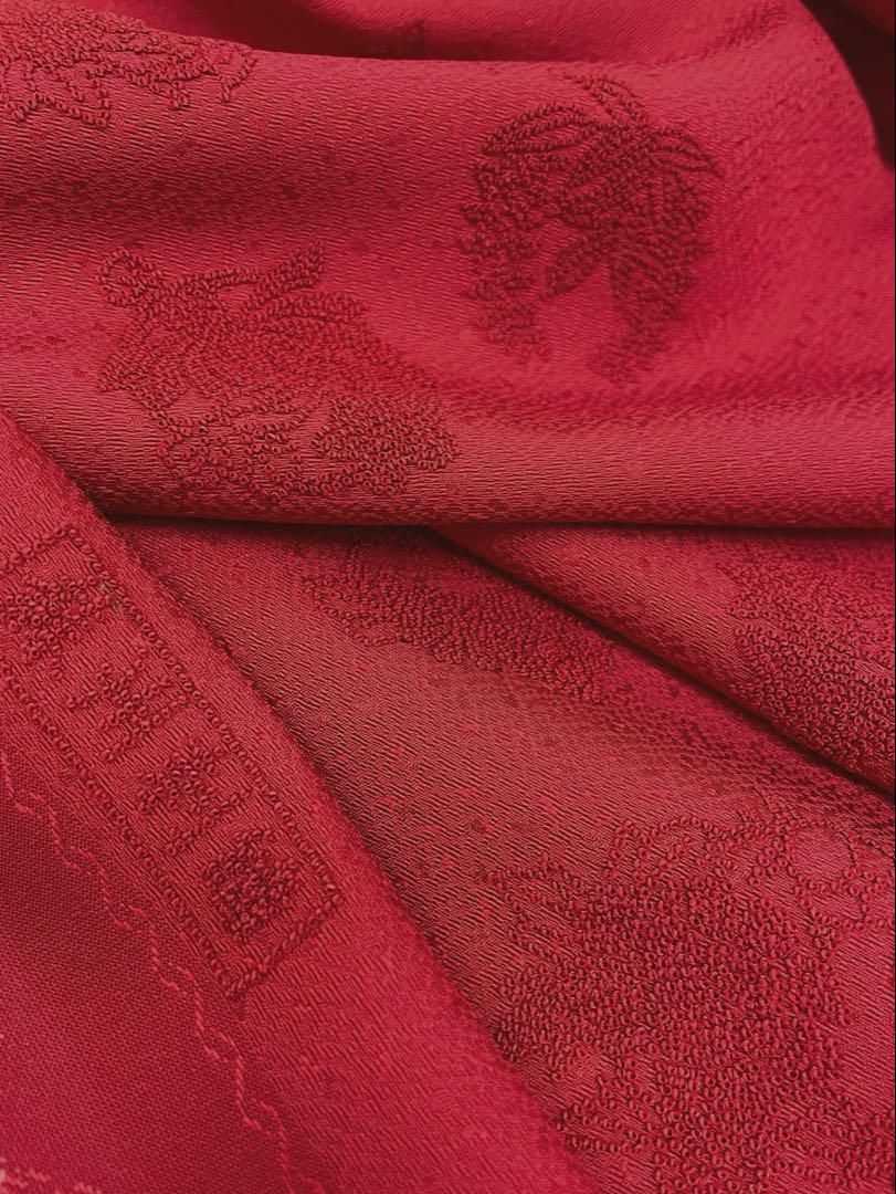 コート地 総刺繍 朱・緋色 正絹 反物 コート地 総刺繍 朱・緋色 正絹 反物