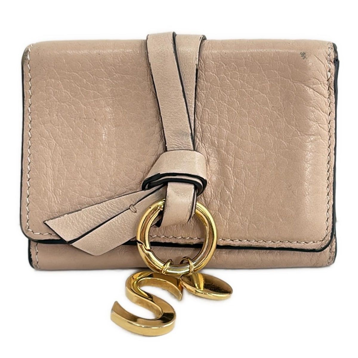 Chloe クロエ 3つ折り財布 アルファベット 3P0719-H9Q ベージュ レザー