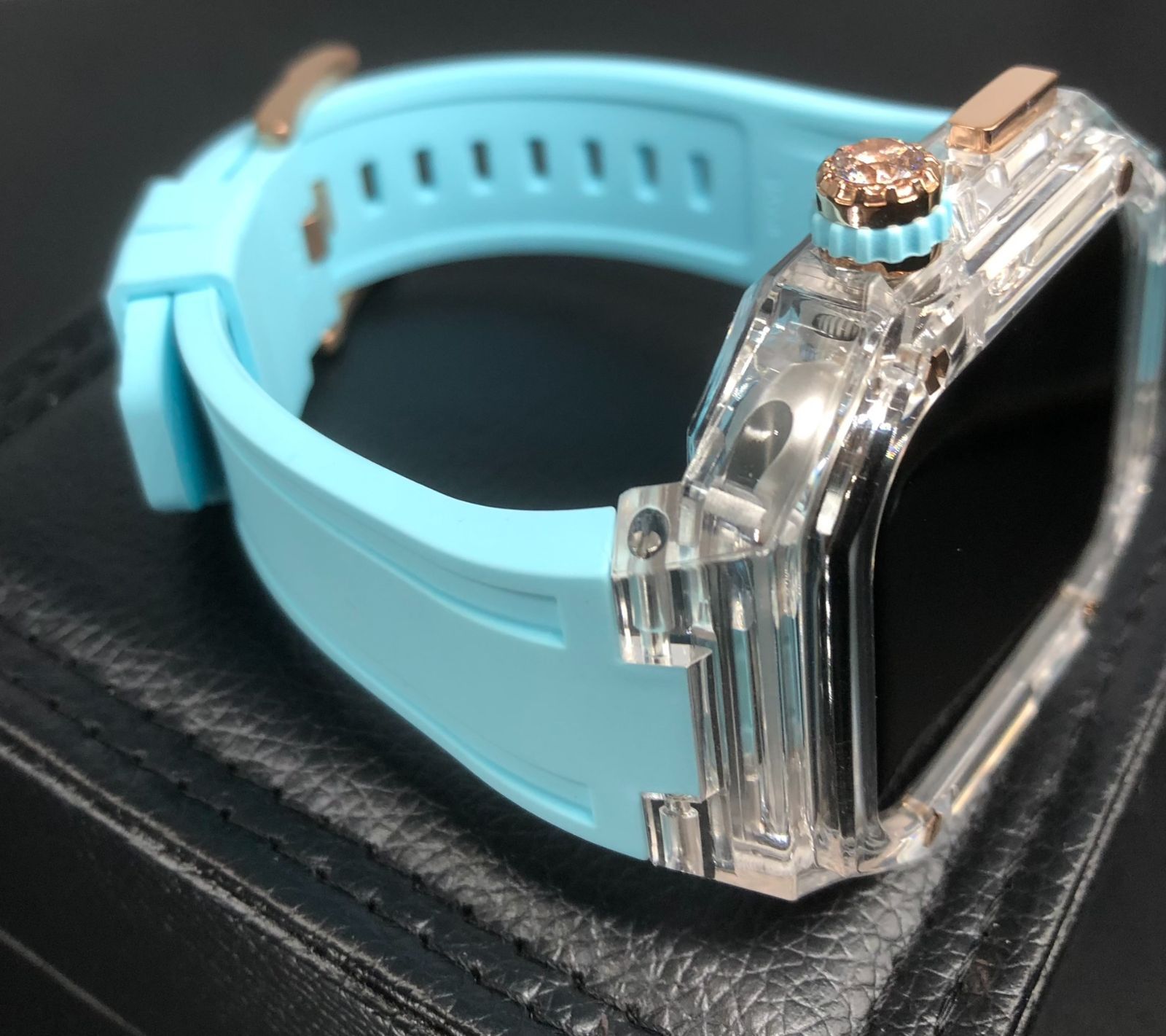 GimelZayin zc ローズゴールド クリア sブルー アップルウォッチ ラバーベルト カバー ケース 40 mm 41 44 45 46 49 スポーツ メンズ レディース 4スクリュー Apple Watch バンド