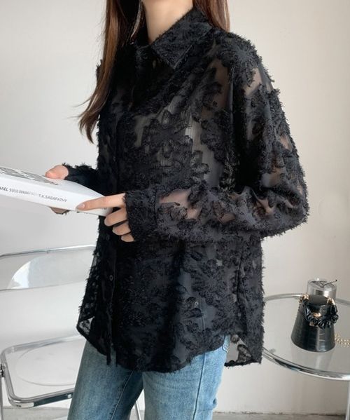 ☆（予約販売の商品） tops408 シャツ ブラウス シアーフラワー