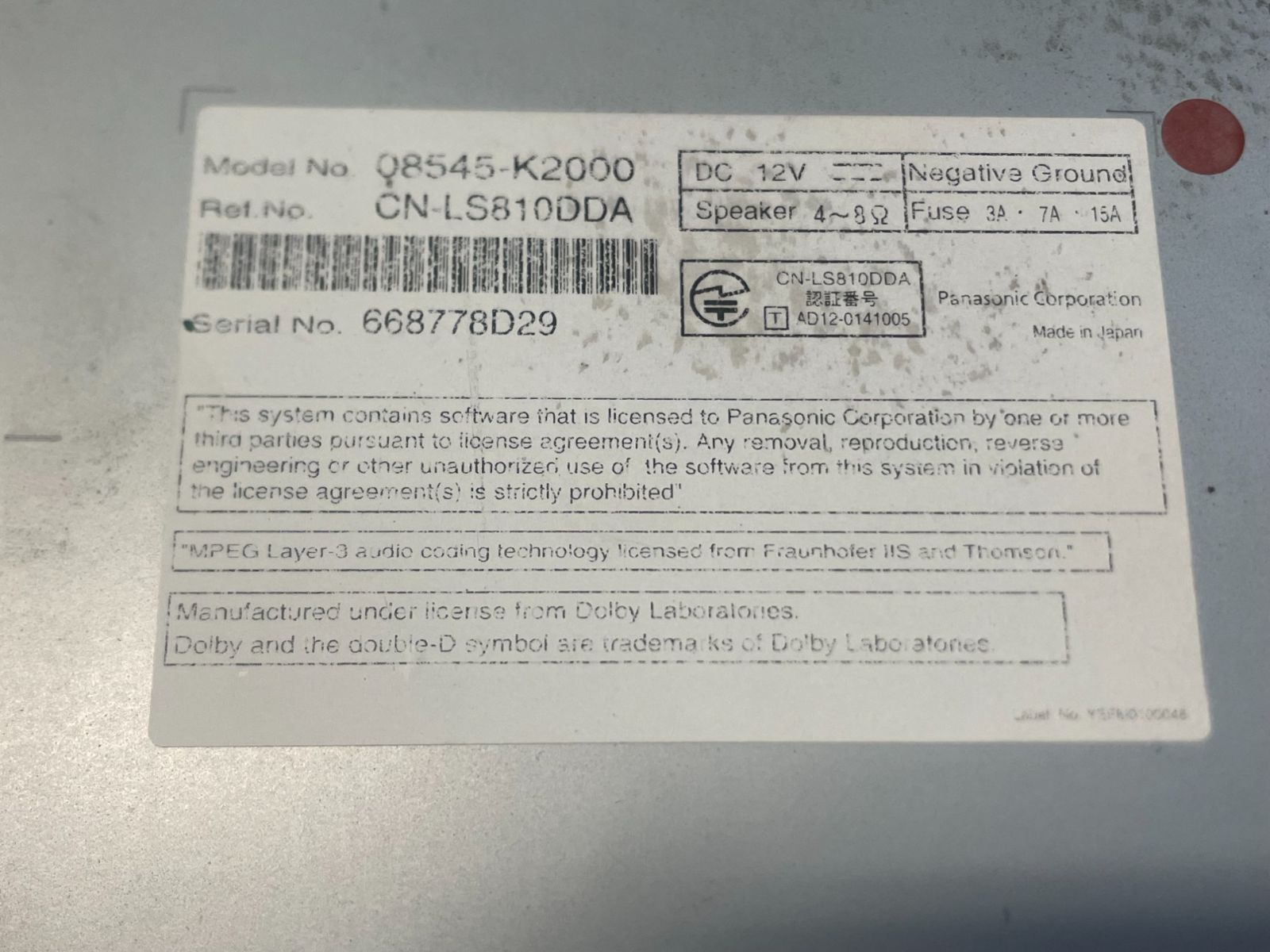 管理番号 4187 タント 08545-K2000 ﾀﾞｲﾊﾂ純正ﾅﾋﾞ CD､DVD､ﾗｼﾞｵ､TV ﾅﾋﾞ BRIGHTFACE_UK