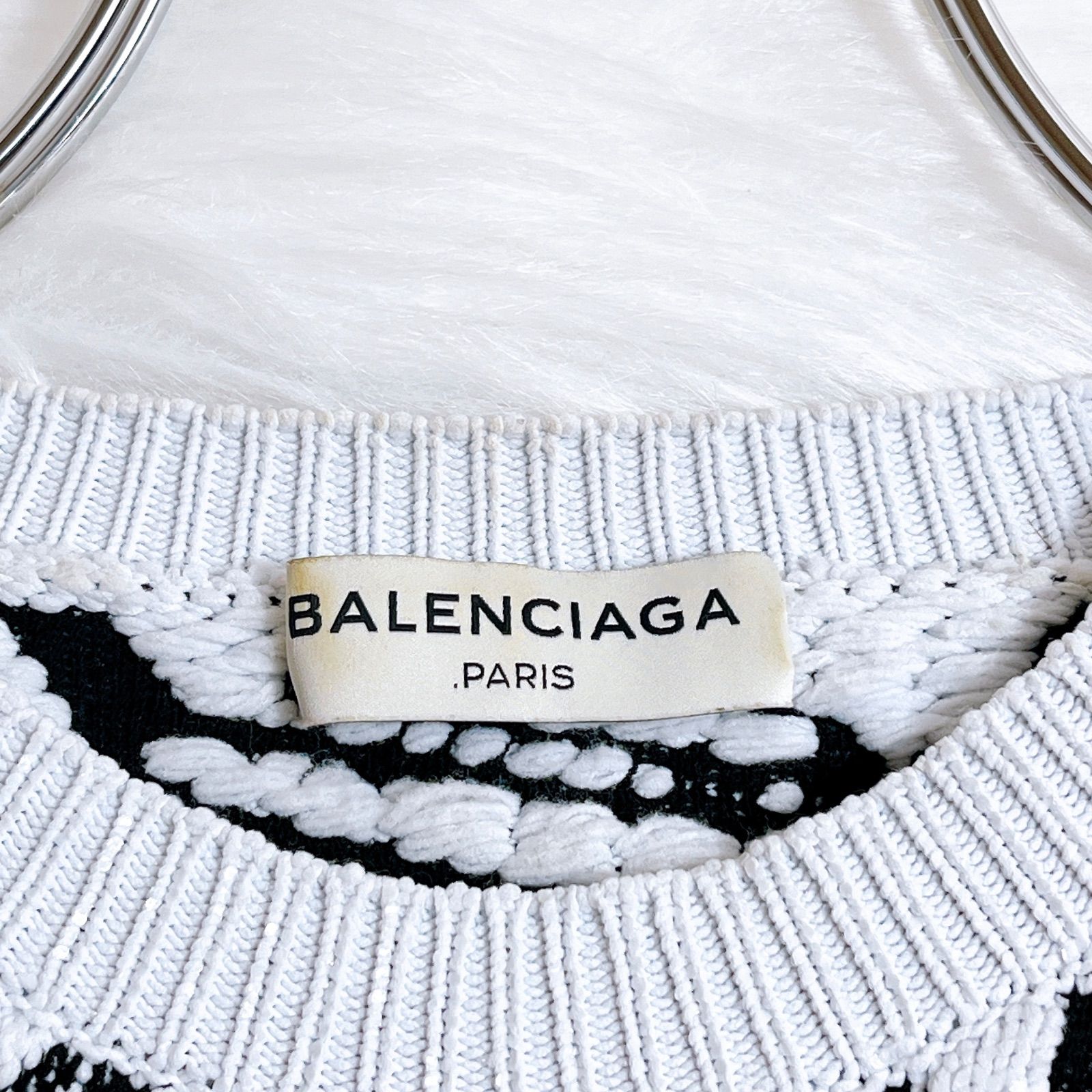  バレンシアガ 七部丈ニット 立体 クルーネック イタリア製 XS 五分袖 七分袖 ニット セーター