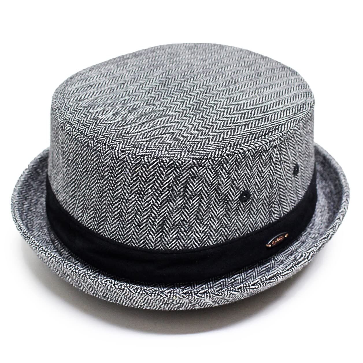 【人気商品】[ルーベン] 別注企画 BLACK COLLECTION 大きいサイズも選べる ヘリンボーン ツイード ポークパイハット バケットハットとしても被れる ハット ウール混 TWEED PORK PIE HAT