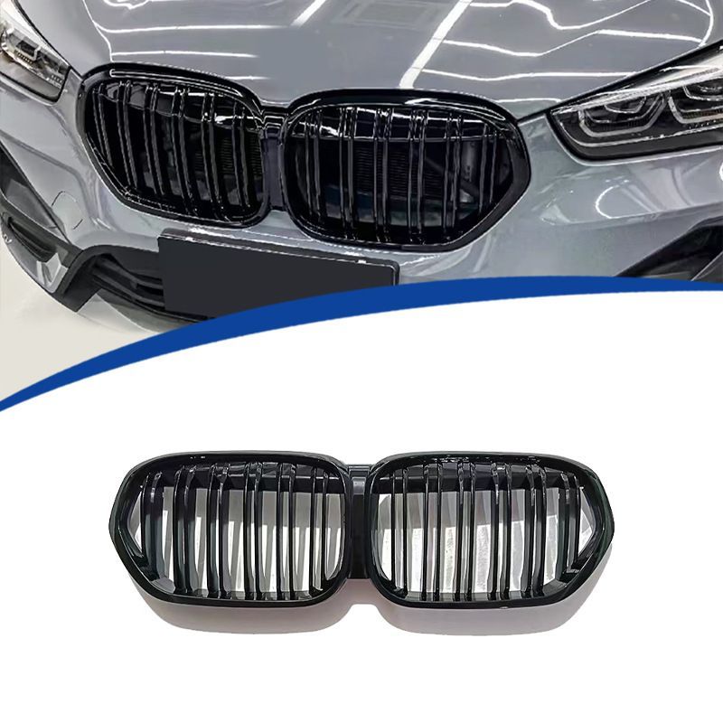 BMW X1 F48 2020-2025 ダブルライン中網 グリル 交換用 ABS素材 ブラック フロントバンパー用 ドレスアップ パーツ