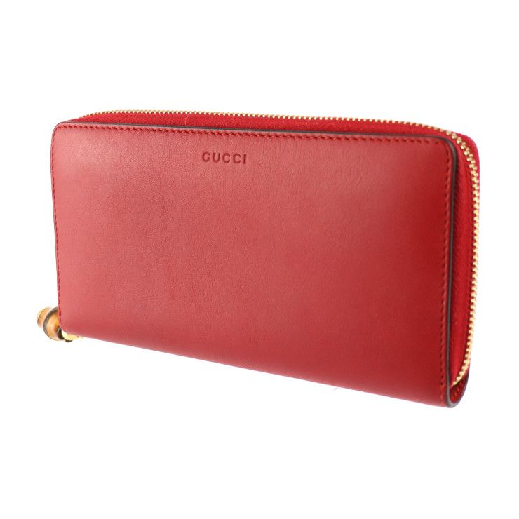 GUCCI グッチ バンブー  長財布 453158 レザー   レッド ゴールド金具  ラウンドファスナー 【本物保証】 GUCCI グッチ 長財布 453158 レザー レッド ゴールド金具 バンブー