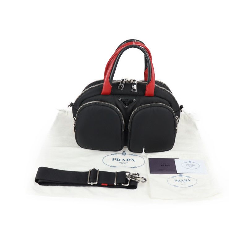 PRADA プラダ ハンドバッグ 1BB062 ナイロン レザー ブラック レッド