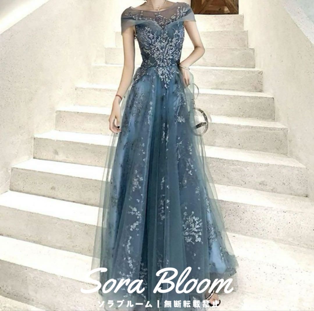 小花柄のデザインが煌びやかで可愛いオフショルイブニングドレス 新品・未使用】小花柄のデザインが煌びやかで可愛いオフショル