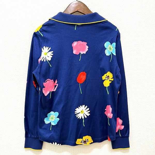 anc レオナールスポーツ LEONARD SPORT ポロシャツ 40 青 マルチ カットソー 花柄 長袖 レディース 870992