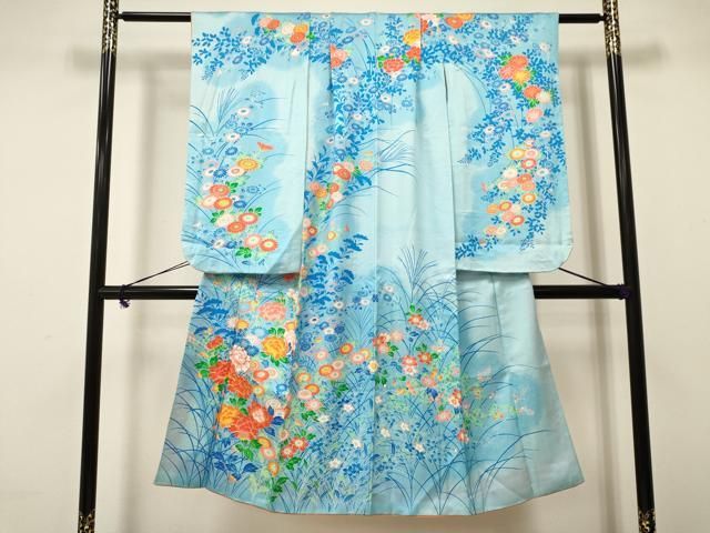 平和屋着物[]七五三 女の子 7歳 祝着 四つ身 駒刺繍 鴛鴦枝垂れ桜 暈し