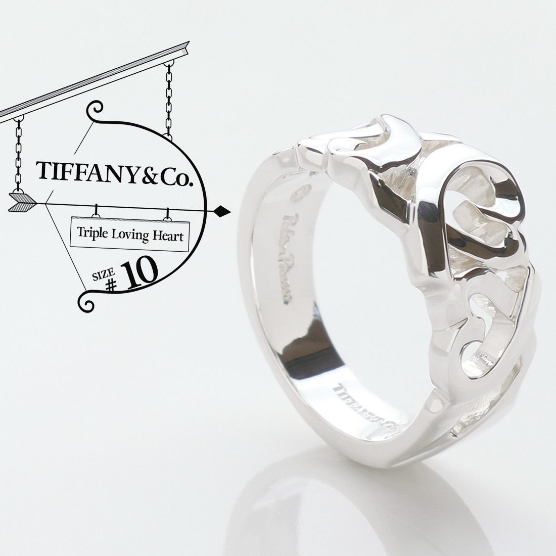 極美品 ティファニー トリプル ラヴィングハート リング 925 指輪 10号