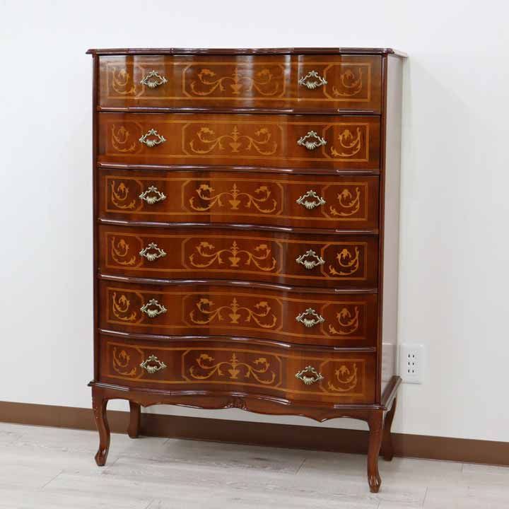 ロココ調 キャビネット 姫系 チェスト 6段 猫足 アンティーク ロココ調 キャビネット 姫系 チェスト 6段 猫足 アンティーク