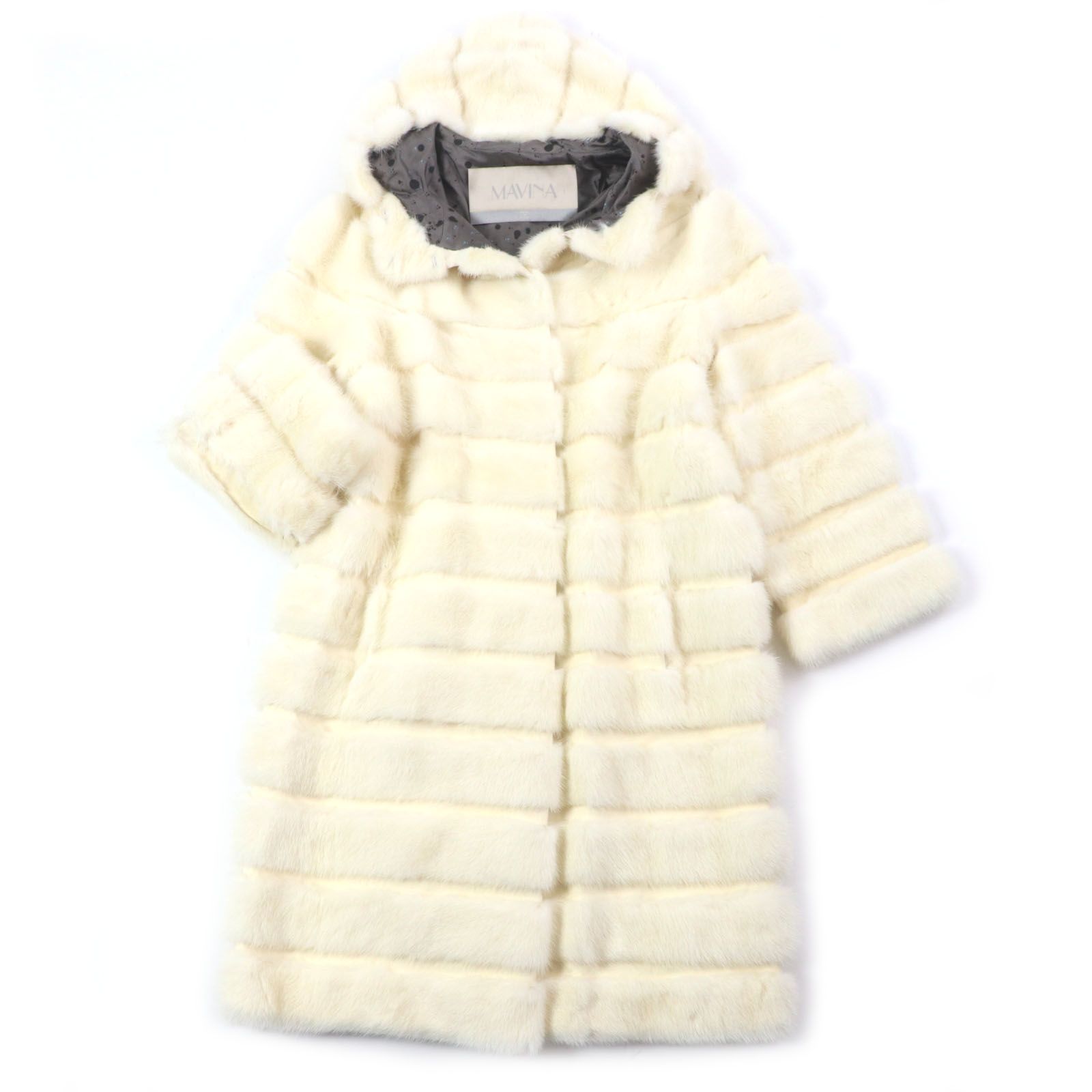 MAVINA KOPENHAGENFUR マヴィーナ コペンハーゲンファー バーガンディクオリティ パールホワイトミンク MINK 裏地シルク フード付き 本毛皮コート クリーム 40 ガーメント付き イタリア製 レディース 毛質柔らか◎