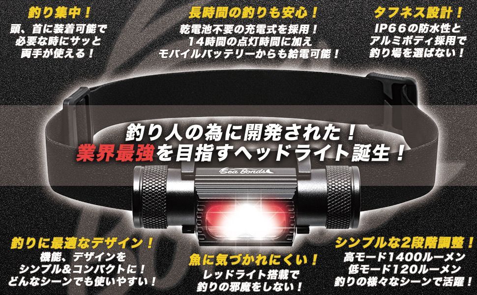 釣り 魚への刺激を抑える ヘッドライト 防水機能搭載 首掛け ネックライト