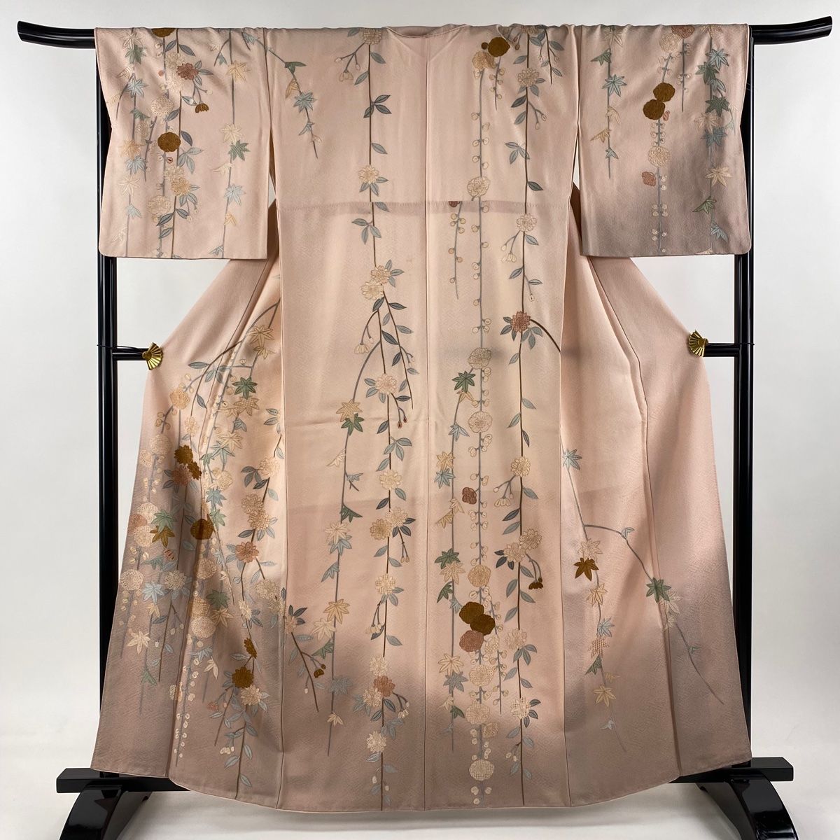 訪問着 身丈161.5cm 裄丈67cm M 袷 枝垂れ桜 枝梅 薄ピンク 正絹