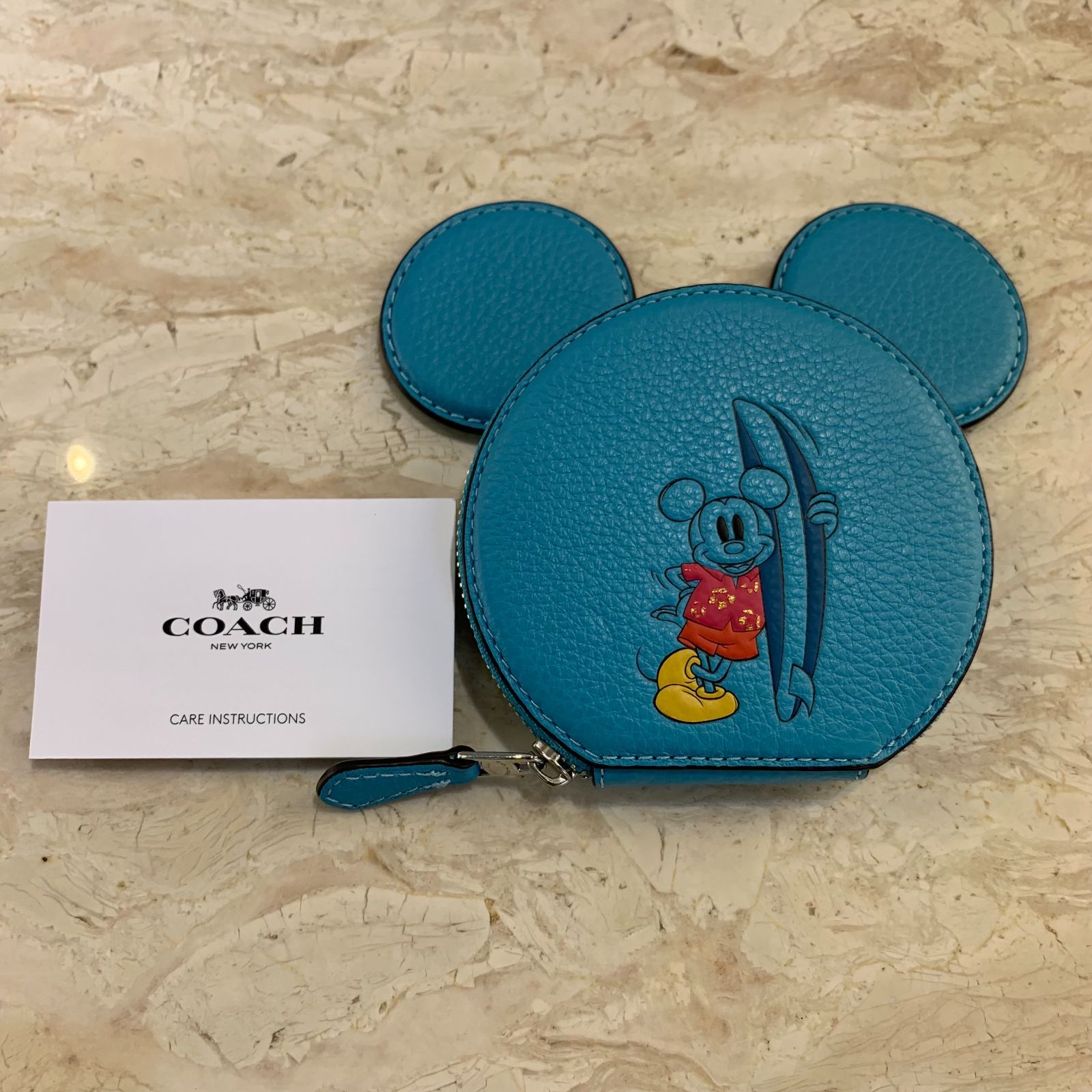 日本限定発売 COACH コーチ ミッキーコインケース 水色 シボ革 ブルー 