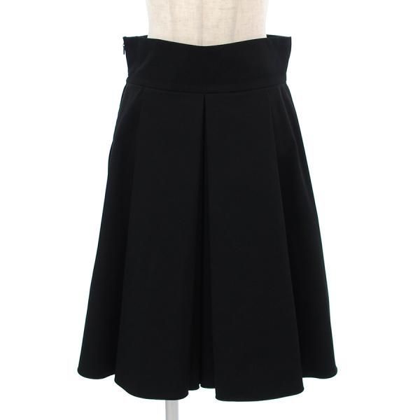 極美品 FOXEY NEW YORK 膝丈 ミディ丈 台形 スカート FOXEYニューヨーク スカート 黒 42 レディース LA936 フォクシー