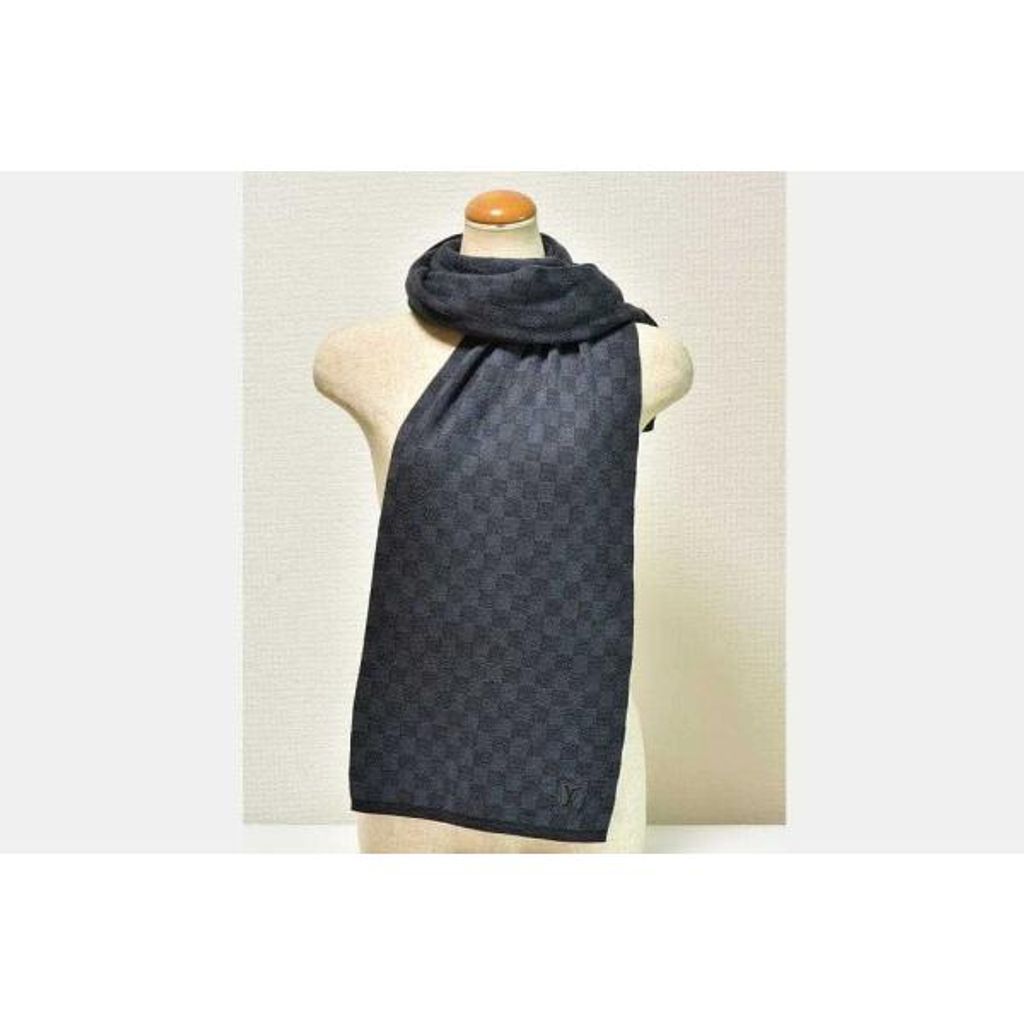 イタリア製 EMPORIO ARMANIスカーフウール混紡 ジャカードロゴブルー