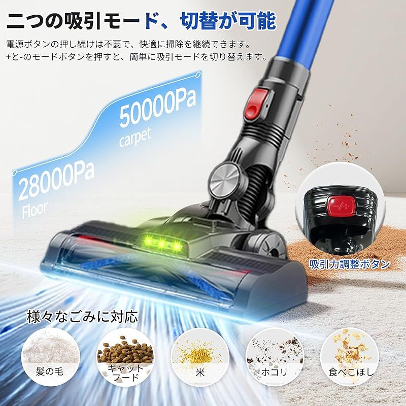 Hearten 掃除機 コードレス【超軽量自走式設計・グリーンLEDライト搭載