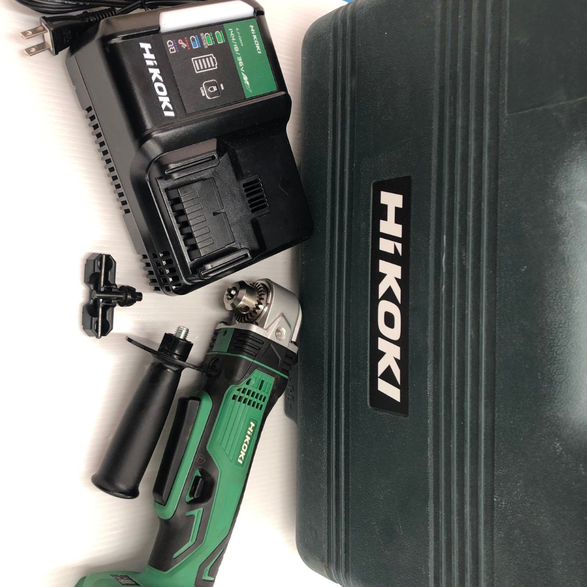 ДД HiKOKI ハイコーキ コーナドリル 程度B 充電器 充電池1個 ケース付 コードレス式 10mm 18v 2.5Ah J130025 使用感有 サイドハンドル ナット付き DN18DSL
