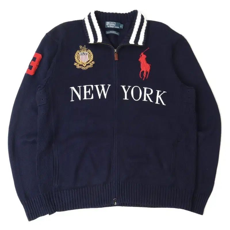 ポロ ビックポニー ネイビー チーフキープ NEW YORK ニット ジップアップ