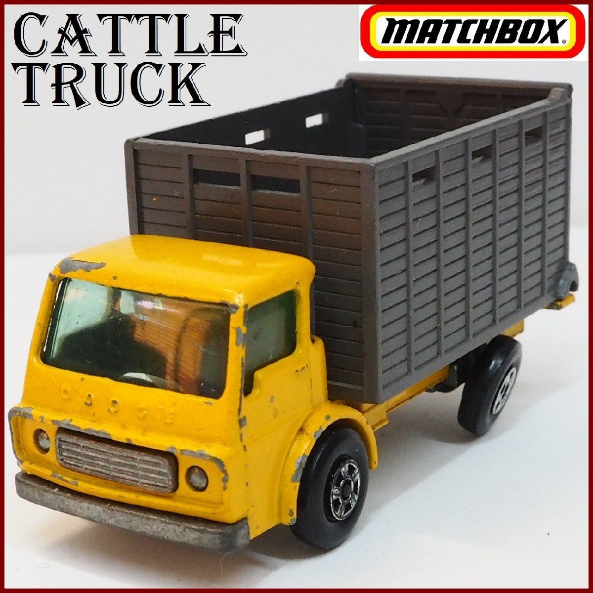 古い マッチボックス No.37【CATTLE TRUCK キャトル トラック  家畜運搬車イエロー】SUPERFASTイギリス製ミニカー■LESNEY【中古】送料込