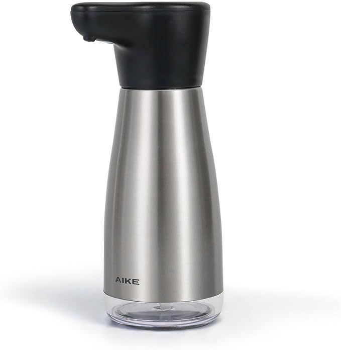 AIKE 磁気充電式 ソープディスペンサー 自動 液体タイプ キッチン 食器用洗剤 ディスペンサー IPX7防水 吐出量5段階 420ml 誤操作防止機能付き ステンレス仕上げ AK1337 シルバー