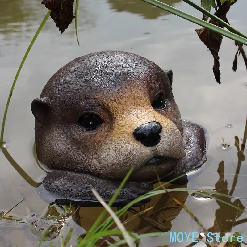 リアルなカワウソのフィギュア - 自然の愛らしさをあなたの手元にフローティングカワウソヘッド樹脂アート、防水池フロート、装飾動物彫刻 (14.73cm X 15.49cm X 8.89cm)、庭の湖の装飾、アヒル