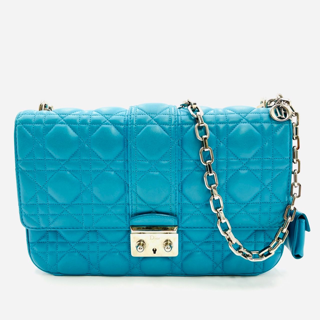 ディオール DIOR カナージュ チェーンショルダーバッグ ブルー レザー 青 ニューロック 7-4-235