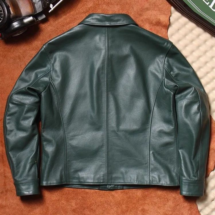 ♥ h メンズ 本革 レザージャケット グリーン染め ヴィンテージ風 バイカージャケット フルグレイン牛革 ジップアップ ライダースジャケット フォーマル＆カジュアル兼用 感 アメカジ 春秋冬対応 M-4XL