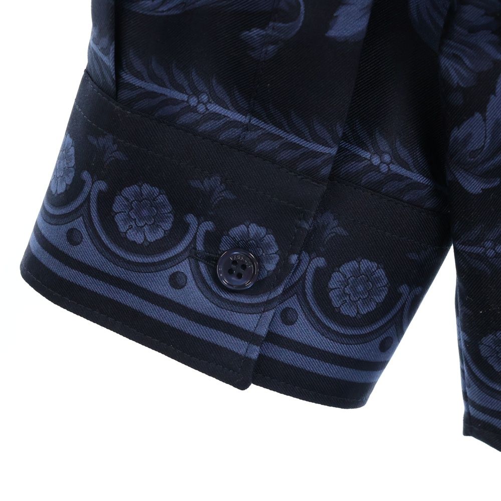 VERSACE (ヴェルサーチ) バロッコ シルク 長袖シャツ ネイビー 1012141