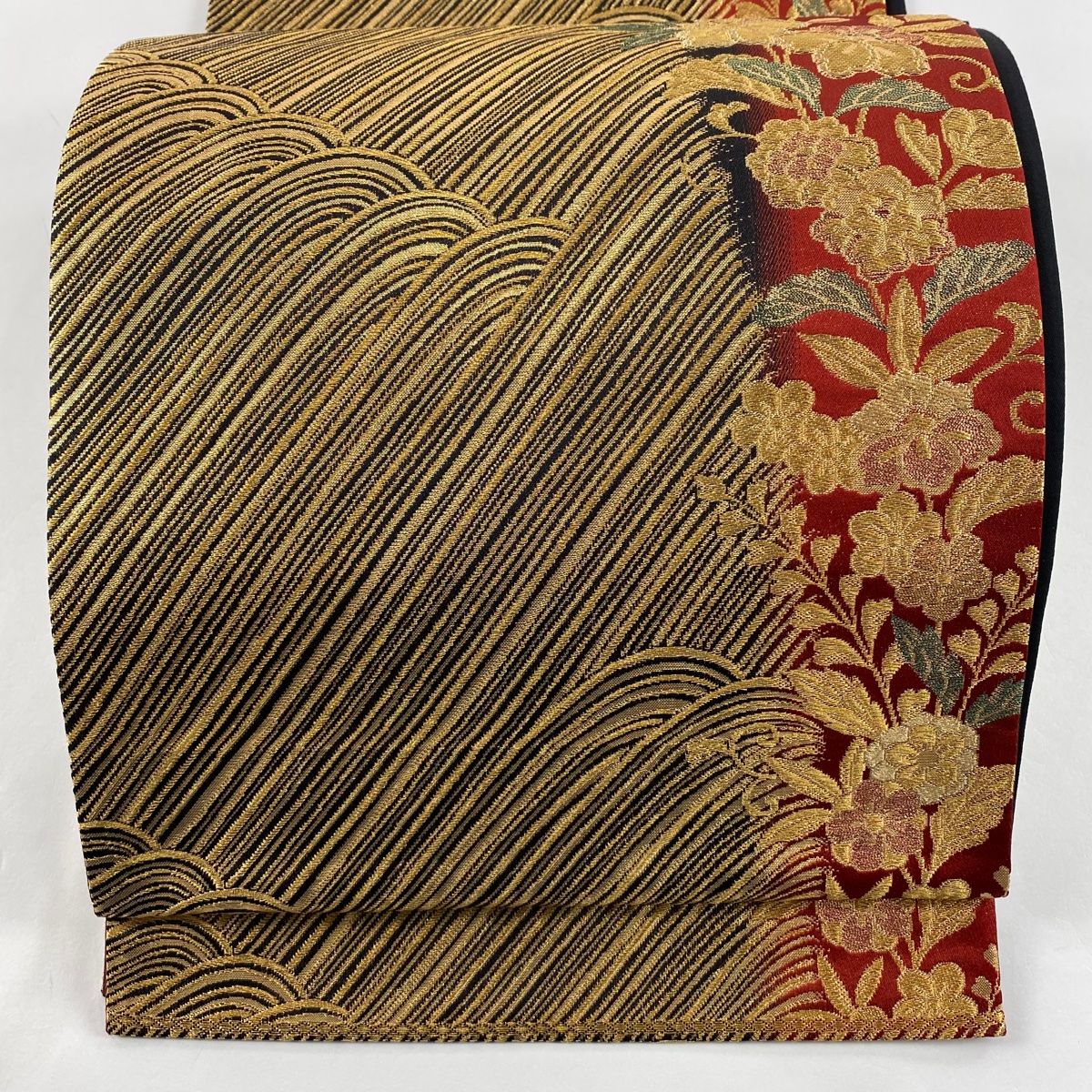 袋帯 秀品 竹染辻が花 流水 金糸 箔 金色 六通 正絹