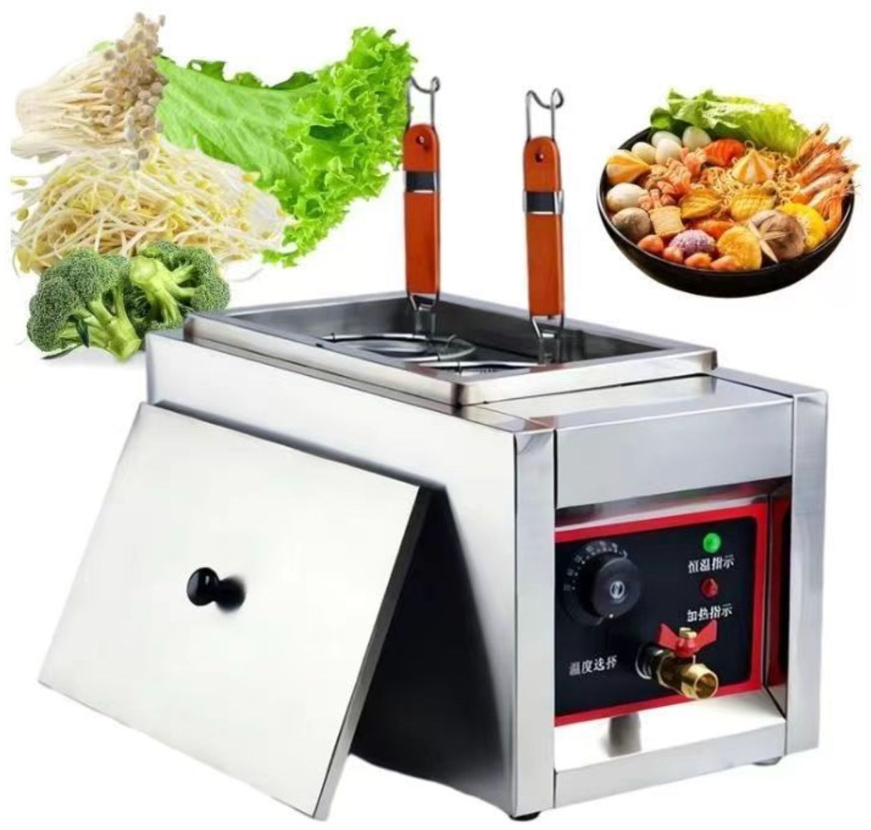 品質保証 漏斗付き2穴麺調理機 2KW業務用野菜ミートボール調理器30-110℃温度制御麺オーブンパスタ調理ツールキッチン201ステンレス鋼餃子メーカー