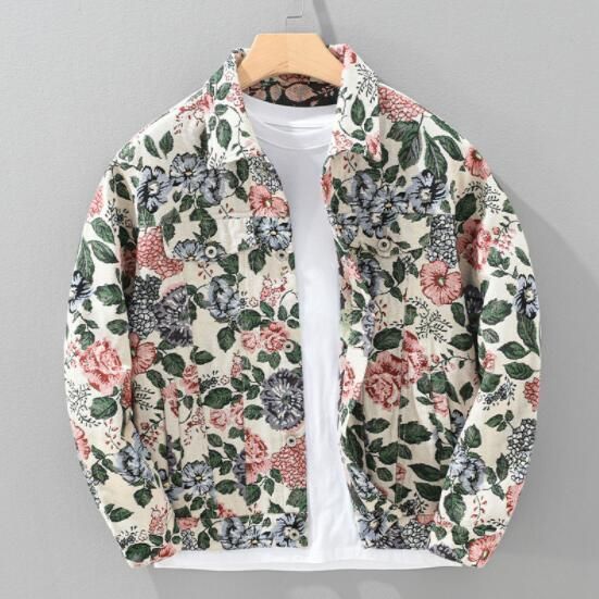 *シャツジャケット 長袖シャツ メンズ デニムジャケット 花柄 総柄 デニムシャツ ジャンバー 紳士服 春秋 ヴィンテージ アウター M~3XL