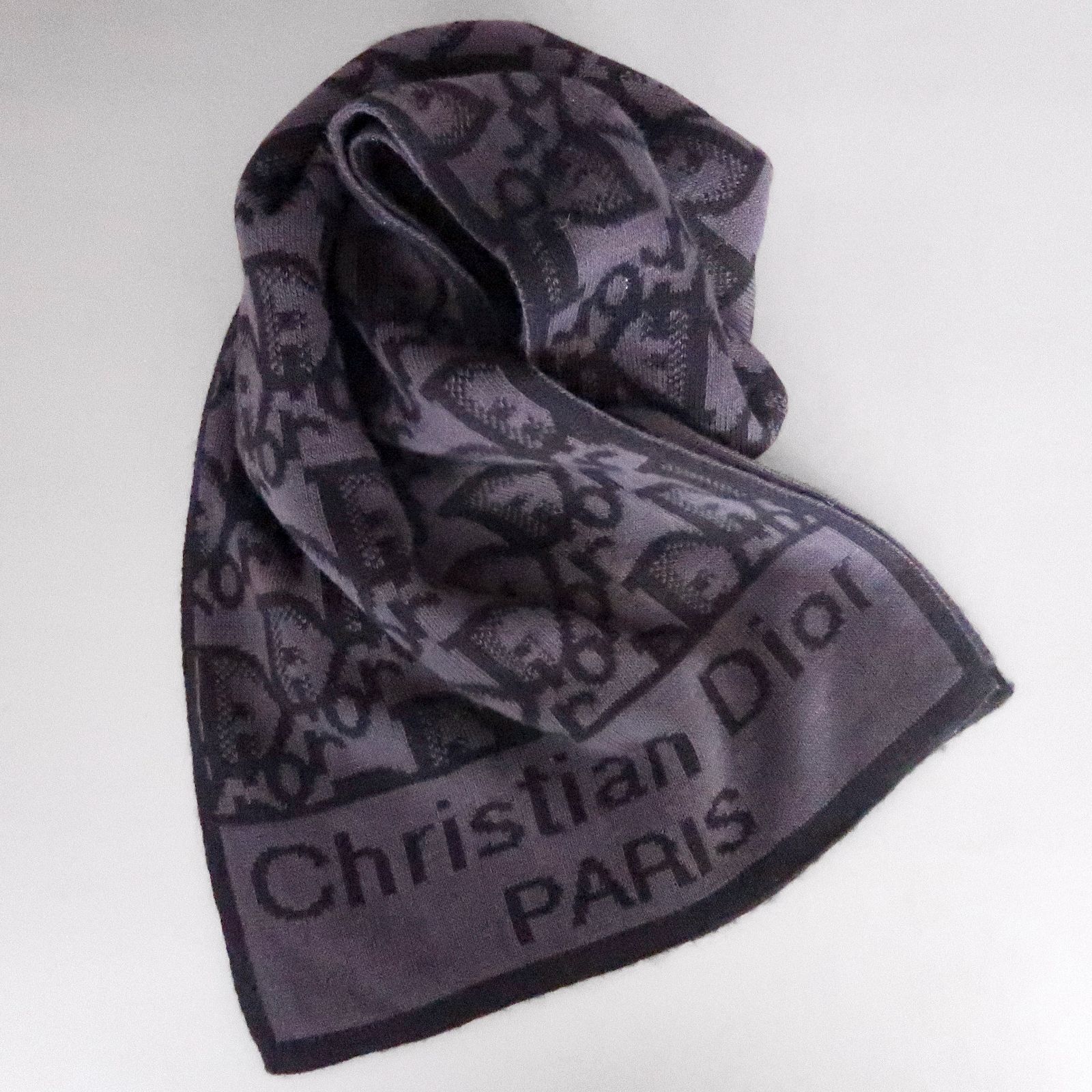 【新品】Christian DIOR トロッター柄スカーフ ブラック クリスチャン ディオール 64cm トロッター スカーフ シルク100