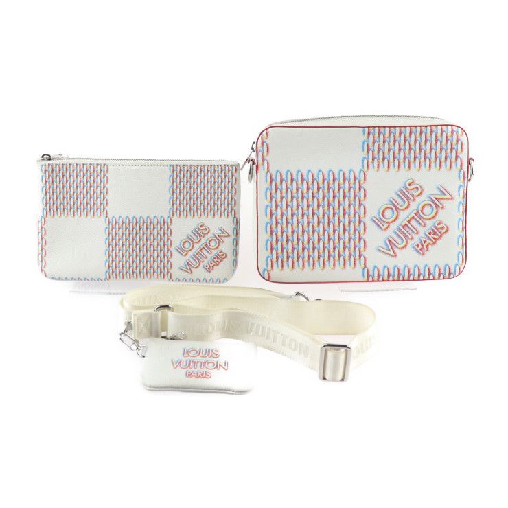 LOUIS VUITTON ルイ ヴィトン トリオ メッセンジャー ショルダーバッグ M20665 レザー ブロン ホワイト系 マルチ シルバー金具 ダミエ ジャイアント スプレー ビトン