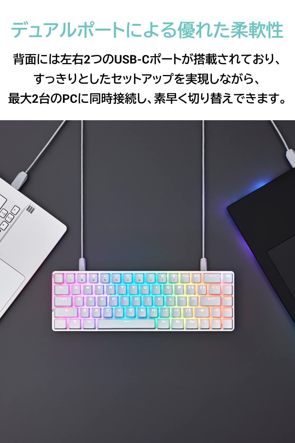 NXメカニカルスイッチ|デュアルUSB-C|タッチパネル|US配列|カバーケース付属|ROGスイッチスタビライザー|消音フォーム|FPS